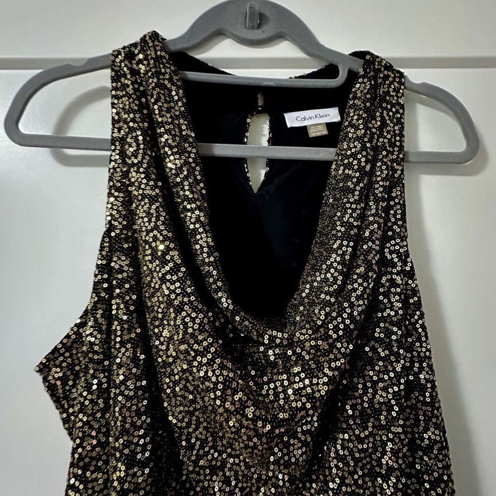 Calvin Klein Gold Sequin Drape Cowl Neck Sleeveless Top Plus Size 1X